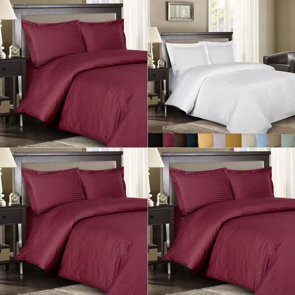 Full Size Bedding Set 8 Piece Bed in a Bag, 300 TC 100 Cotton Sheets, Down Comforter, Red Striped, Duvet Cover Set