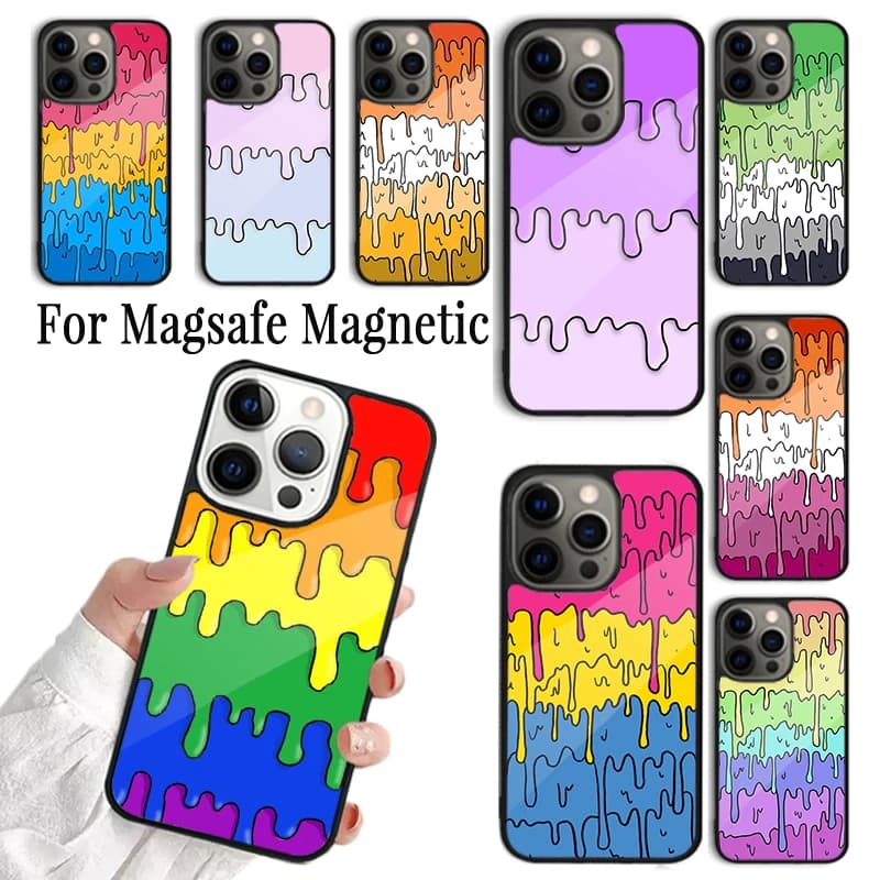 Cover per iPhone 17 AIR 16 15 14 13 12 11 Pro Max Plus Magnetica Magsafe con design Pastel Kawaii Melting Trans Pride LGBT