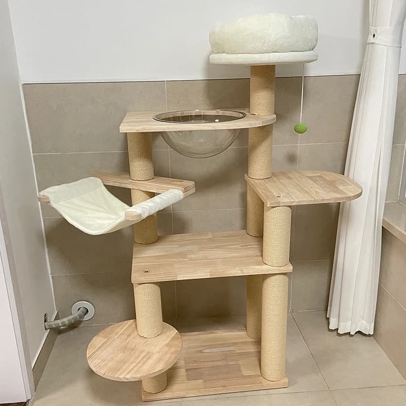 Wholesale Luxury High Quality Solid Wood Large Cat Condo Pet Cat Climbing Frame White Sisal Multi Level Cat Tree For Large Cats