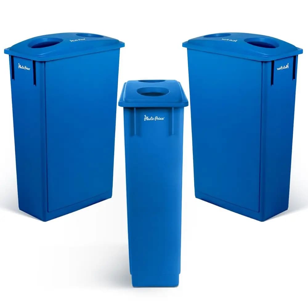 Cestino per Rifiuti Slim da 23 Galloni con Coperchio per Riciclaggio Bottiglie e Lattine, Bidone Blu Commerciale per Rifiuti, Contenitore per Casa o Cucina