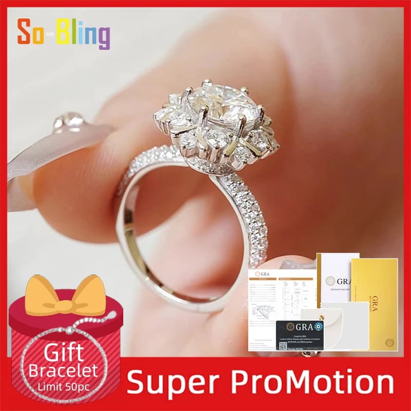 So-Bling 1Carat Moissanite Ring with Gra Certificate 925 Sterling Silver Rings for Women Elegant Fine Party Jewelry