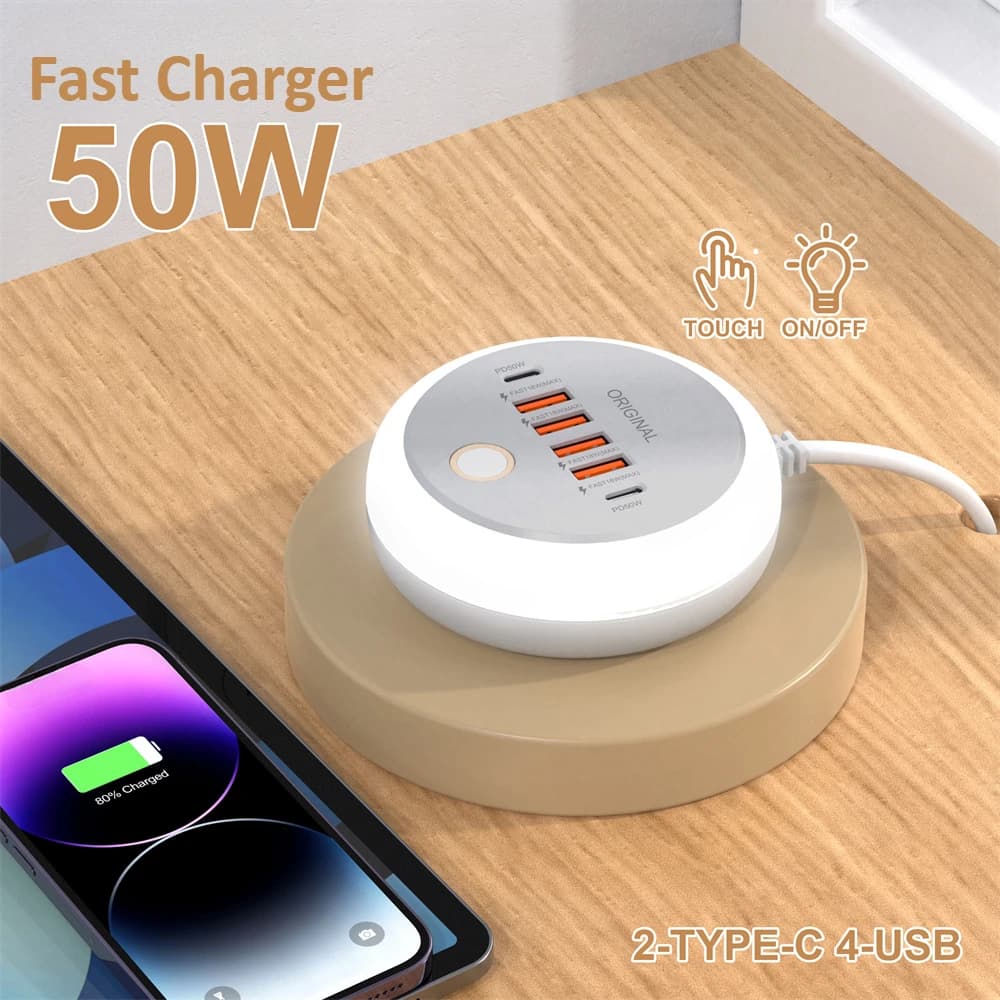 Caricatore USB 50W Multi porte PD Tipo C Caricatore da muro a ricarica rapida Spina UE/USA/Regno Unito Hub USB per caricatore del telefono Samsung iPhone Xiaomi