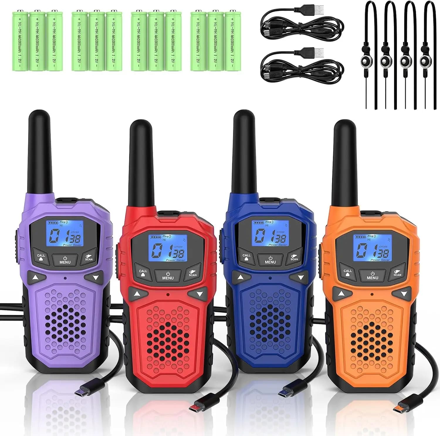 Walkie Talkie a Lungo Raggio per Adulti, Radio Bidirezionali per Campeggio ed Escursionismo, Sirena SOS, Allerta Meteo NOAA, Set da 4