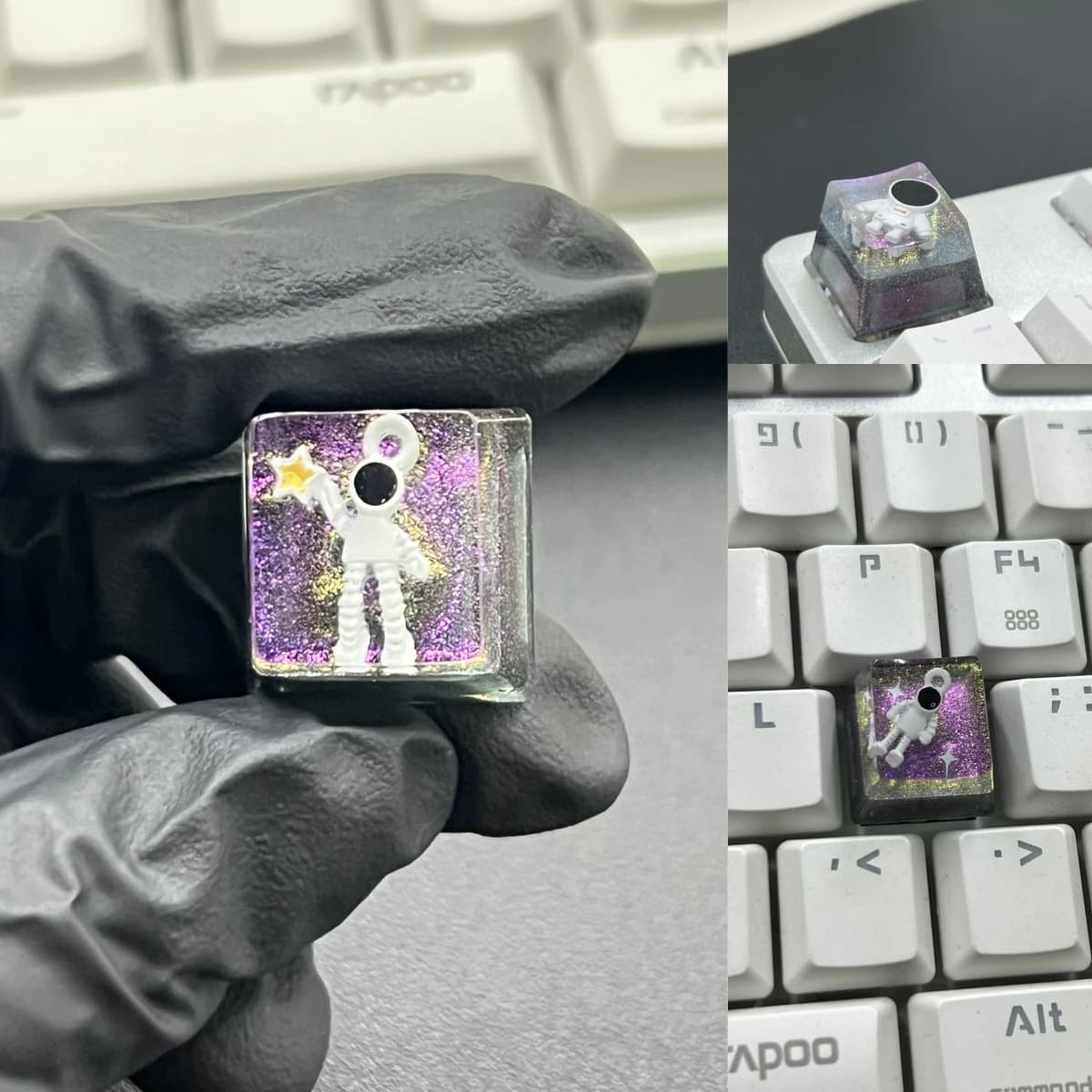 1 pcs cute high quality hot sale colorful translucent star astronauts key plugs cross tree keypad mechanical keycap accessories