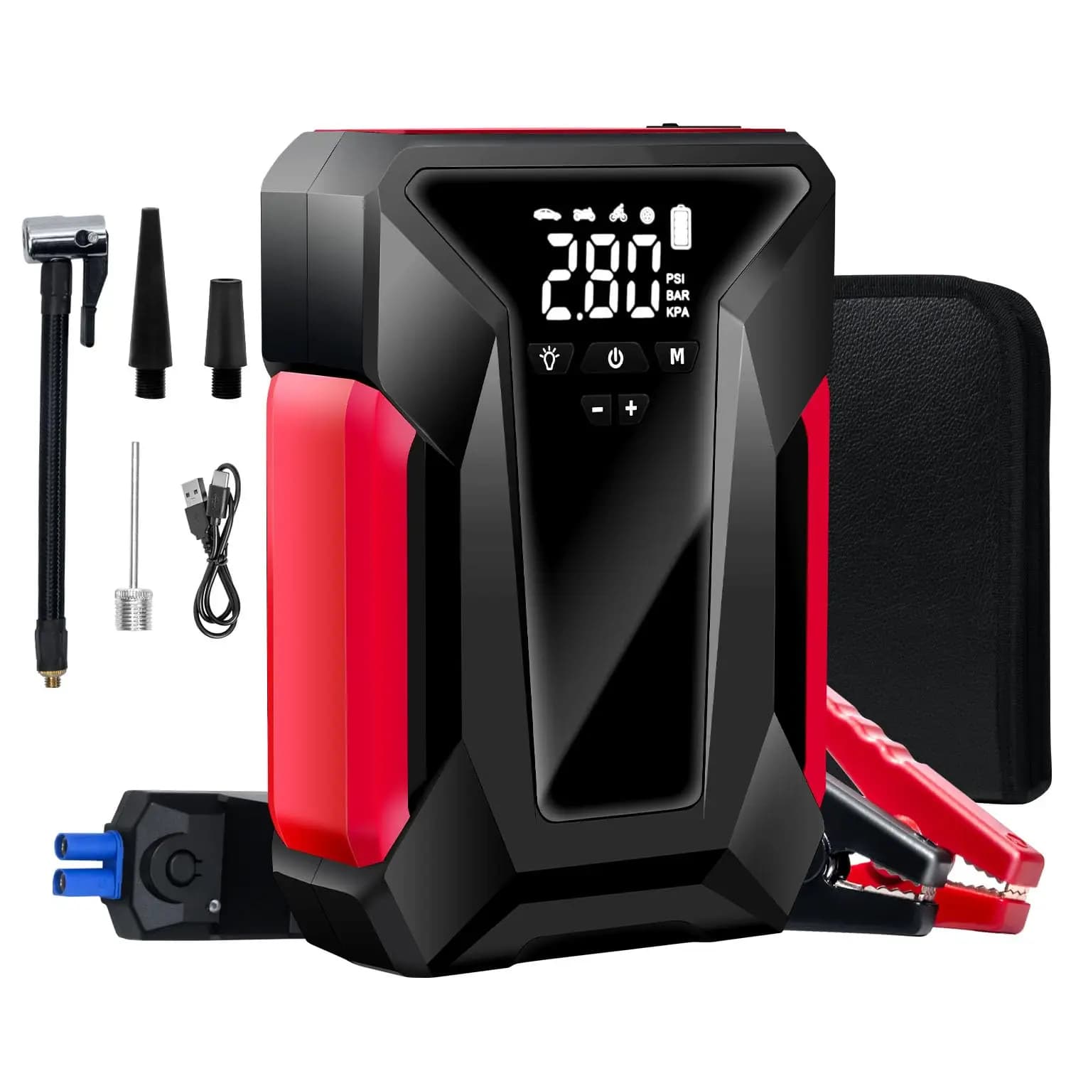Avviatore di emergenza per auto con compressore d'aria, caricabatteria per auto 4000A Peak 29800mAh con compressore d'aria, scatola di emergenza 12V per batteria per auto