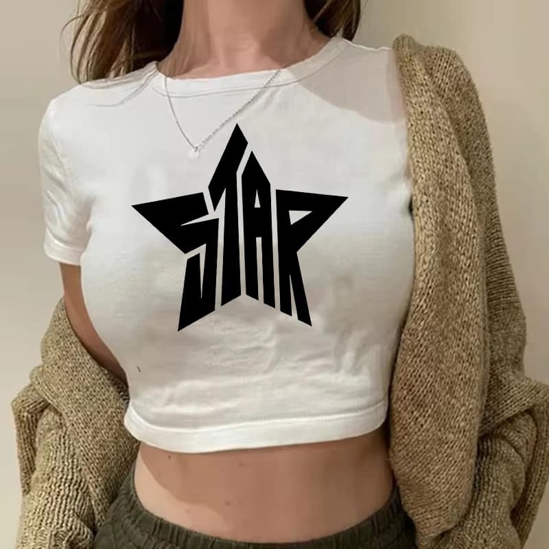 T-shirt Female 90s Y2K Clothes Star Crop Tops Women Tshirt Retro Fashion Gothic Short Sleeve Tops Aesthetics Tops T Shirt