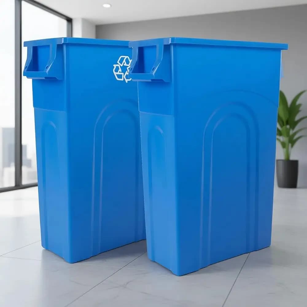 Contenitore per Riciclaggio Sottile da 23 Galloni per Facile Rimozione Sacchi, Adatto per Uso Interno ed Esterno, Ricicla Plastica e Materiali Blu