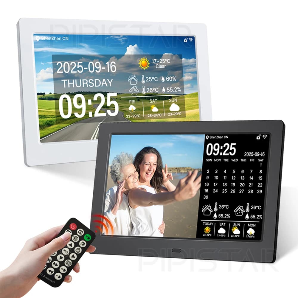 WiFi 7"/10.1" Calendario digitale Orologi da demenza per anziani Cornice per foto digitale Sveglia meteorologica con giorno e data per anziani