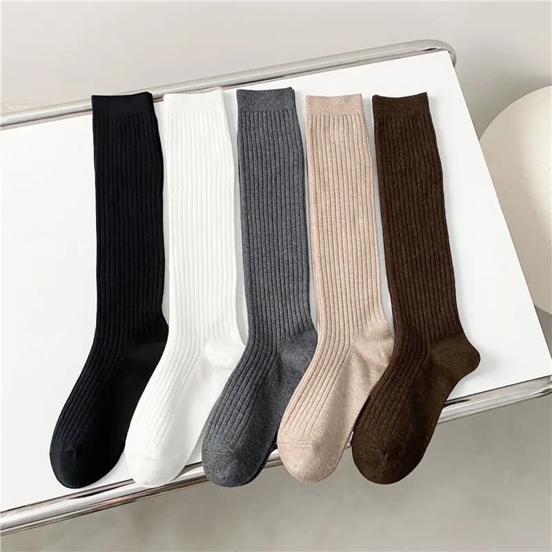Calzini alti al ginocchio in tinta unita da donna Calze lunghe alla moda casual stile preppy Calzini comodi alla moda in cotone Kawaii per la scuola femminile