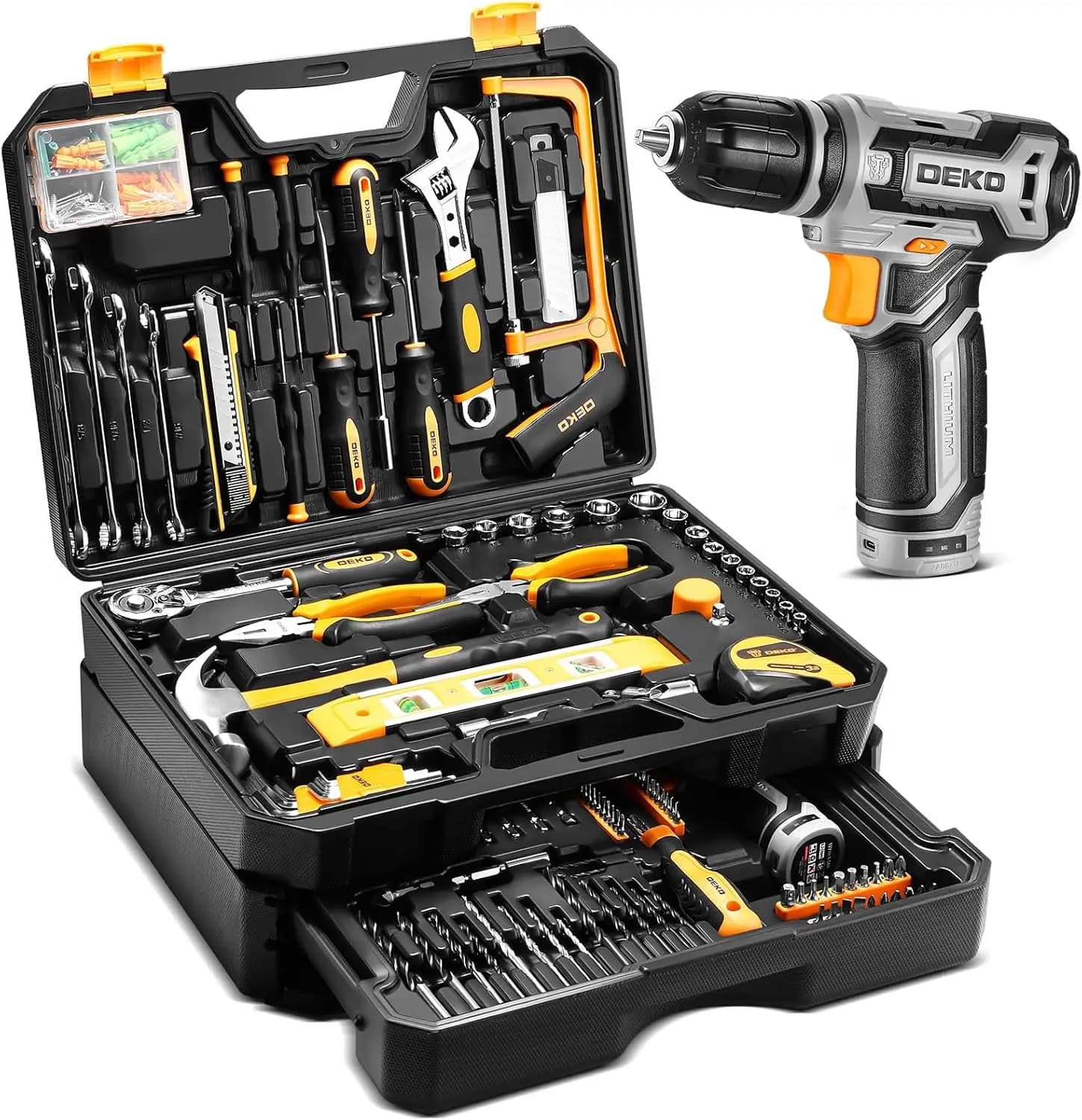Set di Utensili con Trapano Cordless 12V e Valigetta Portaoggetti per Meccanici Domestici e Progetti Fai-da-Te