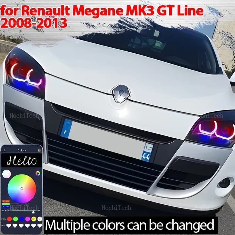 RGB multi colors Light Rings APP Turn signal flashing DRL LED Angel Eyes Kit For Renault Megane MK3 GT Line 2008-2013