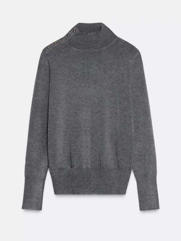 Nuovo Arrivo Invernale: Maglione Slim Fit a Collo Alto con Bottoni, Maniche Lunghe, Lavorazione a Maglia Piatta, Elegante e alla Moda per Donna