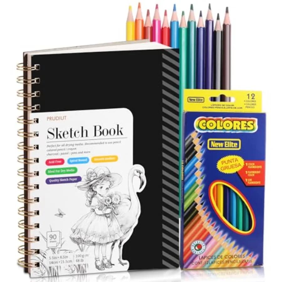 Sketch Book with 2 Color Pencil Set, 90 Sheets Spiral Sketchbook for Drawg 68lb/00gsm,Acid-Free Sketch Pad for Artist, Art Pape