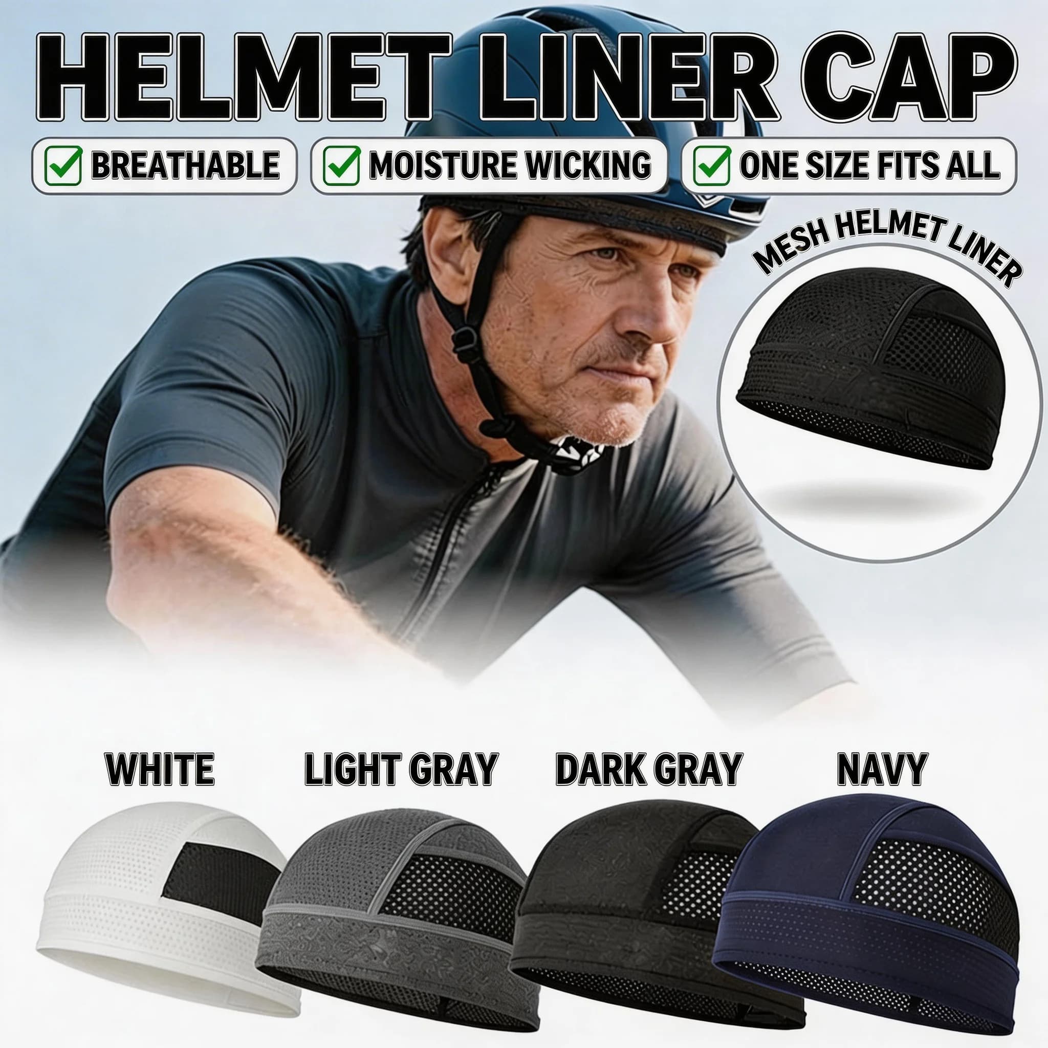 1 pezzo Cappuccio interno per casco da moto, ad asciugatura rapida, in rete traspirante, sotto il casco, antivento, caldo, per gare di motocross invernali