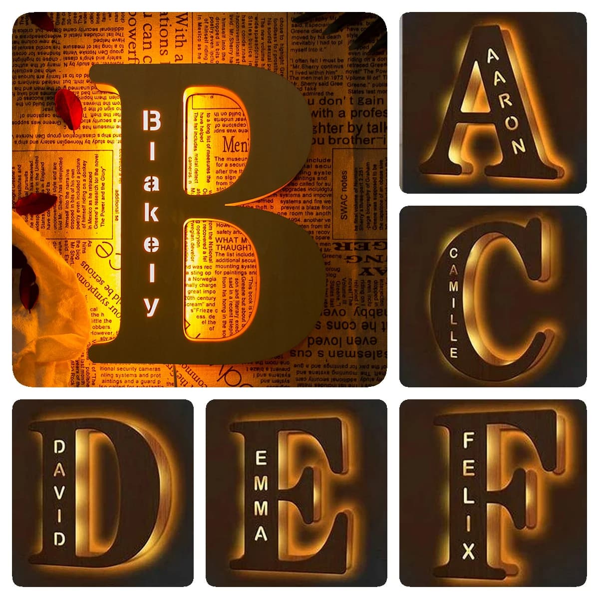 Decorazione da parete personalizzata 26 lettere con nome inciso luce notturna a LED per coppie Baby Kid Room camera da letto lampada personalizzata regalo di festa