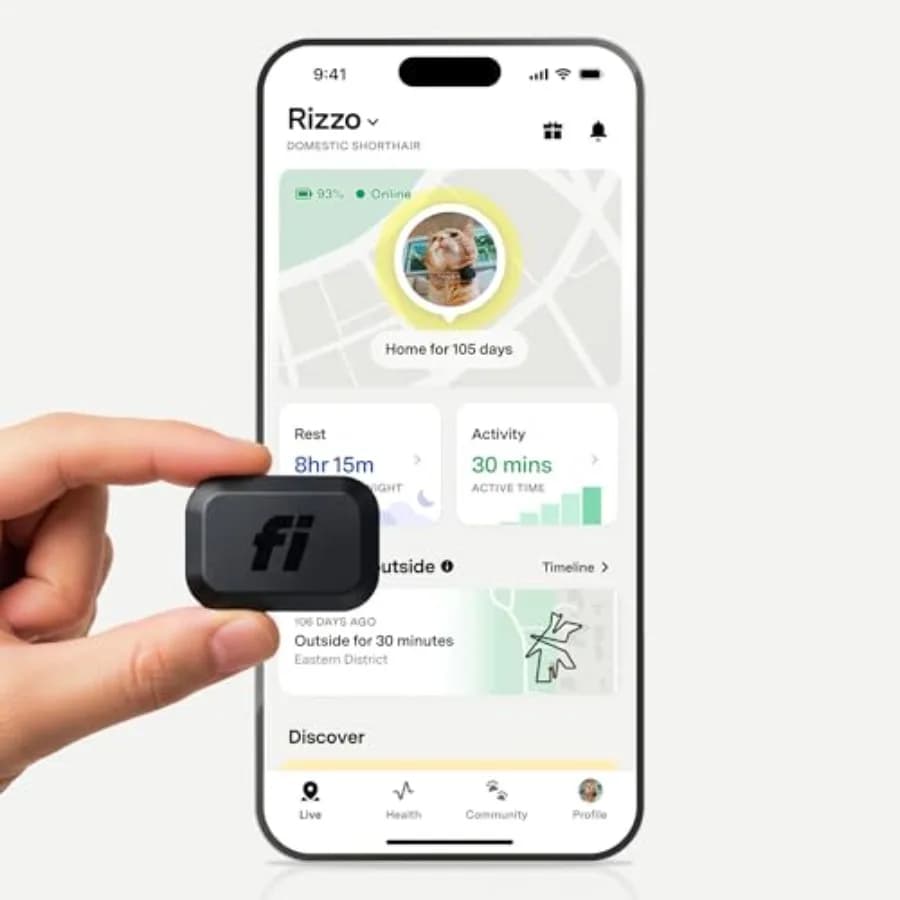 Mini Localizzatore GPS per Gatti, Leggero, da Attaccare al Collare in Nylon, Nero, Recinzioni Virtuali, Avvisi di Fuga, Monitoraggio Salute e Passi, Impermeabile