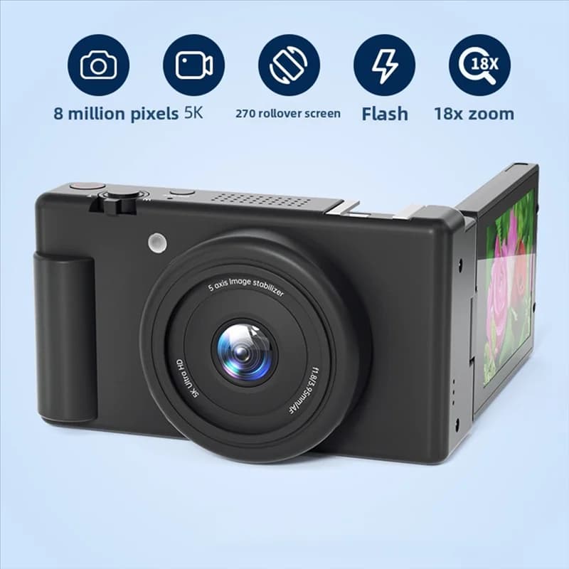 B92B-Screen Selfie Web Cam Fotocamera digitale compatta per fotografia 5K Zoom digitale 18X Videoregistratore Vlog vintage