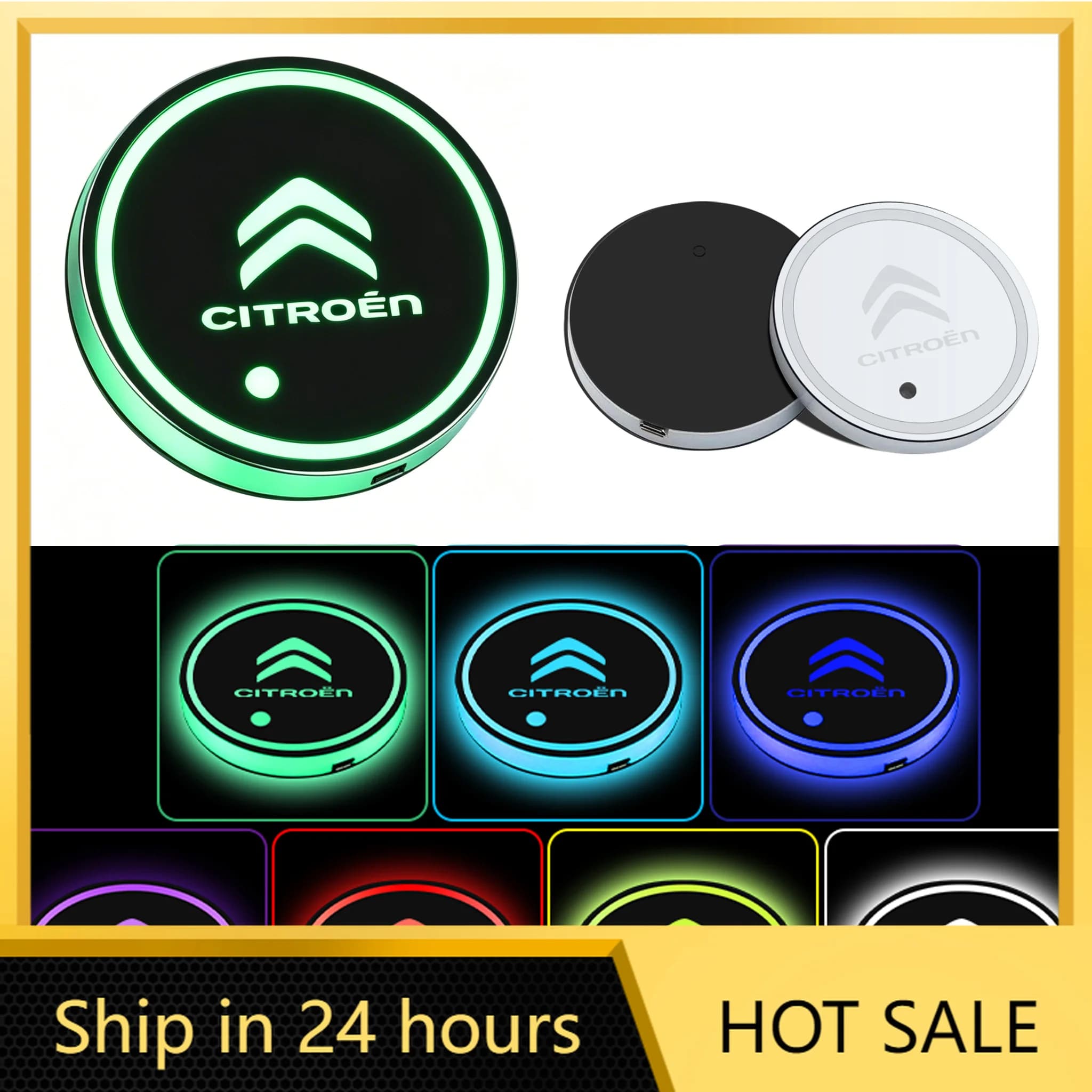 Car Sticker 2PCS /set Car Water Coaster 7 Colors Ambient Light Car Cup Holder Mat For For Citroen C4 C3 C5 Berlingo Celysee Auto