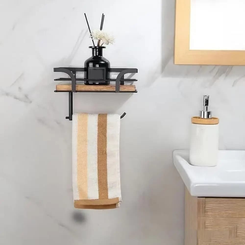 Portarotolo da Parete in Legno Resistente, Salvaspazio, Stile Rustico, con Mensola Porta Carta Igienica per Hotel