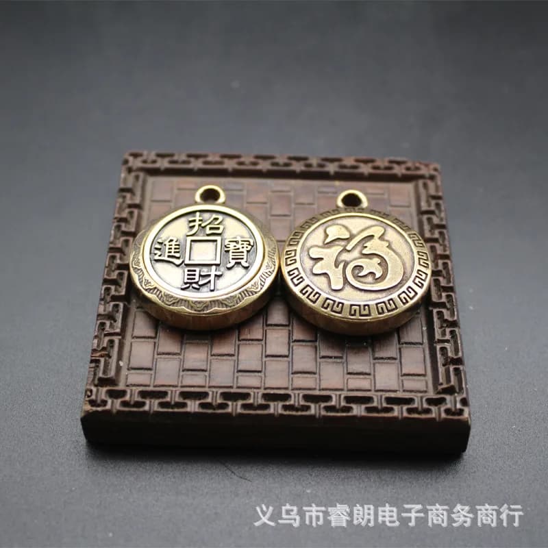 Ottone - Tesoro portatile girevole Fidget Spinner Portachiavi Ciondolo Ricchezza che attira il carattere della fortuna Piccolo Pe