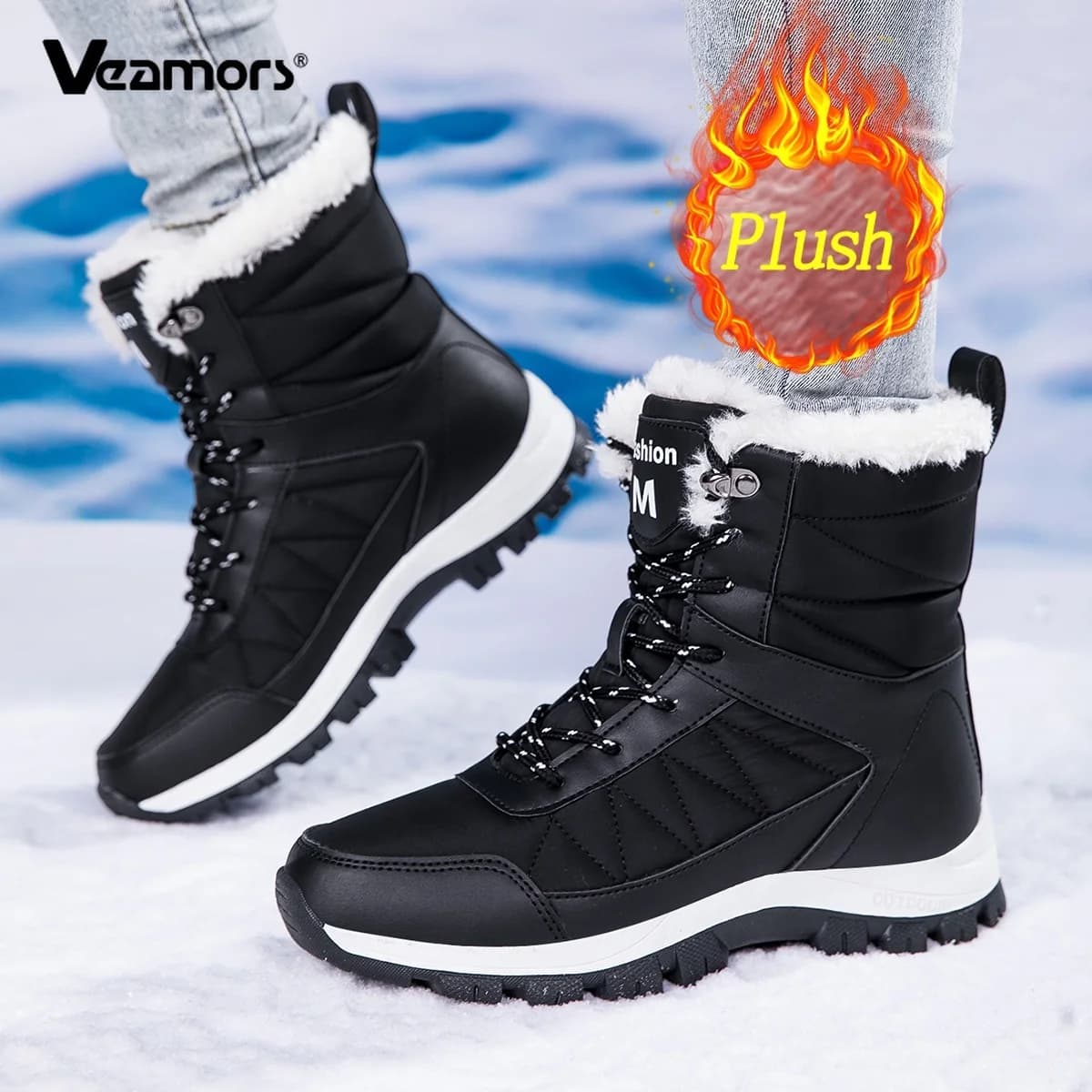 Scarpe alte da donna in cotone caldo Stivali da neve in peluche Scarpe da passeggio invernali per esterni Scarponi da trekking antiscivolo da donna