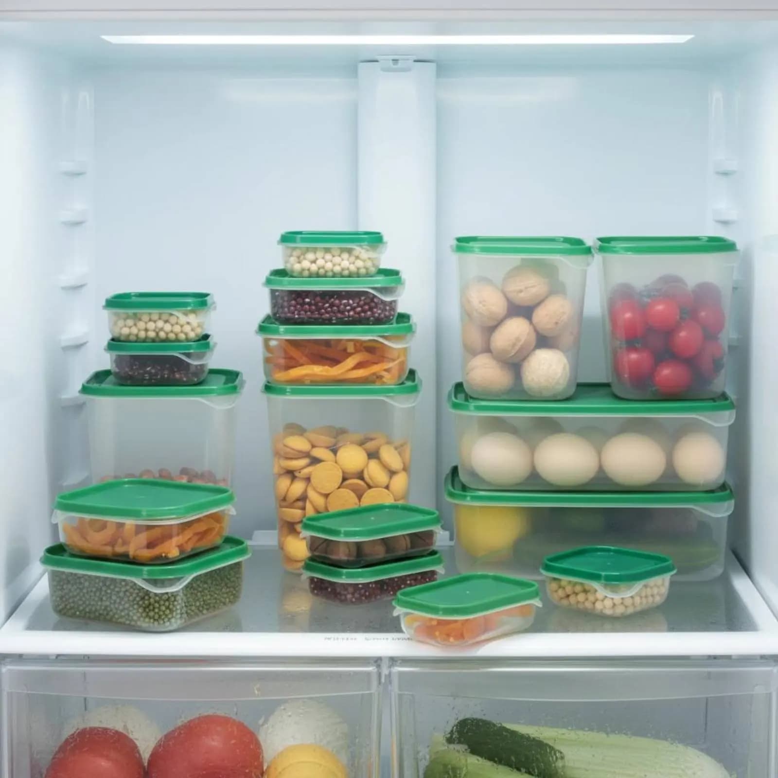 Set di 17 Contenitori per Frigorifero, Scatole Ermetiche in Plastica per Alimenti con Coperchio, Set di Contenitori Riutilizzabili per Frigorifero