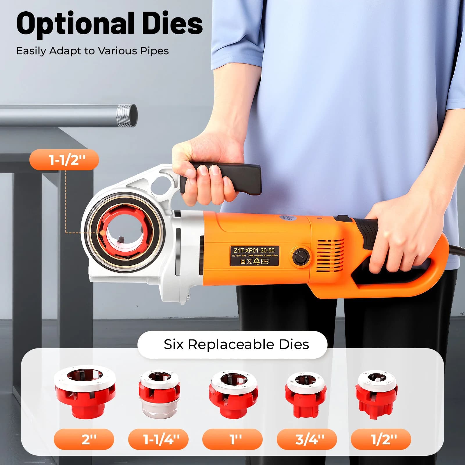 2300 W tube electrical filler with 6 matrices - 110 V set for 1/2" to 2" metal tubes, professional hydraulic tool kit