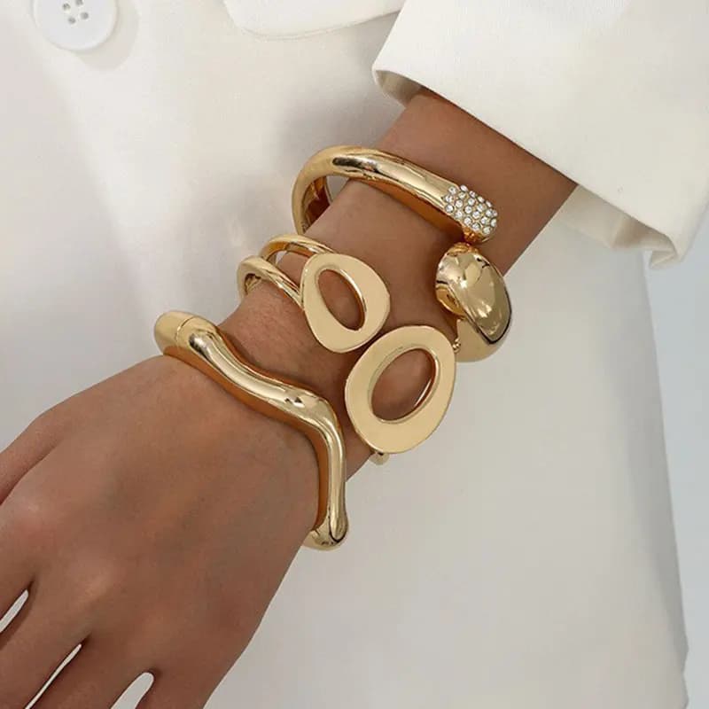 KMVEXO Punk Wide Metal Chunky Water Drop Bangles for Women Gold Color Open Cuff Thick Irregular Hollow Bangle Bracelet Jewelry