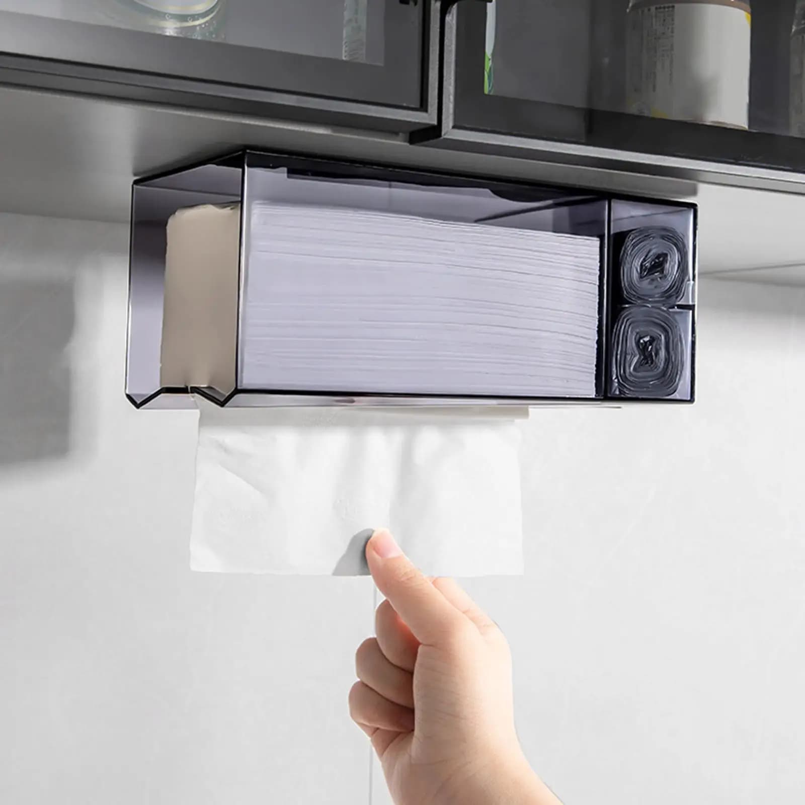 Wall Mounted Tissue Paper Cover Trash Bags Organizer No Punching Thick Wall
