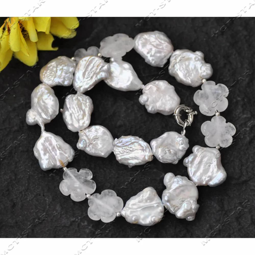 Z13994 20'' 22mm White Baroque Pearl Clean Flower Crystal Necklace Custom Jewelry