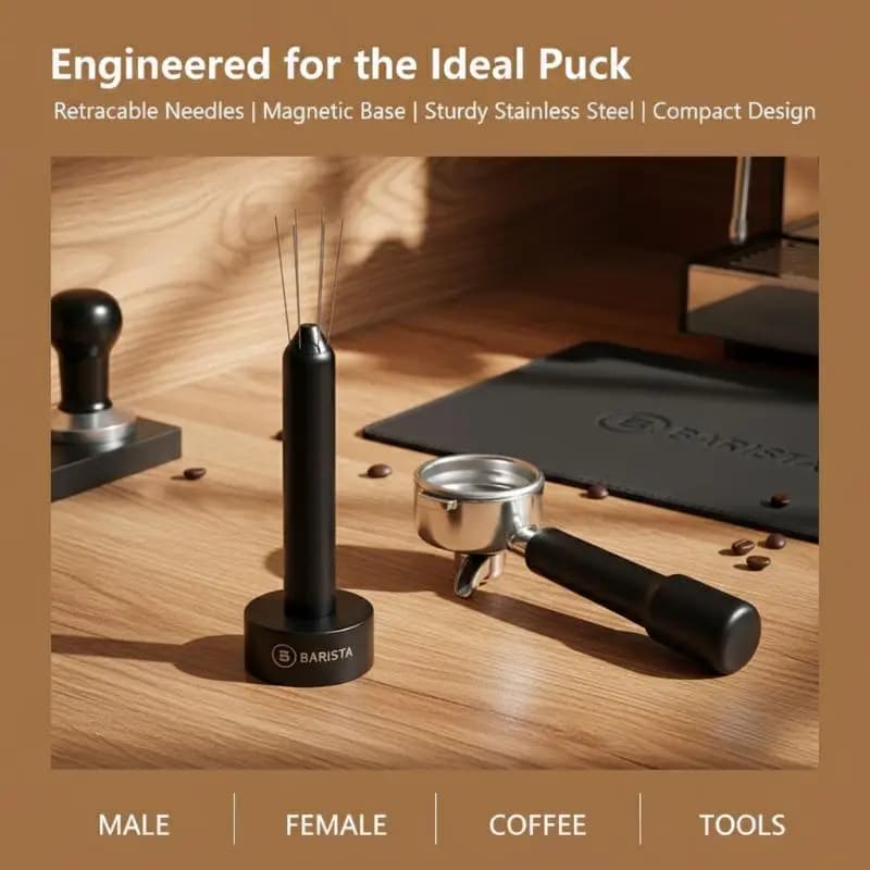 Stainless Steel Needle Coffee Tamper 8 Retractable Pins for Home Espresso Machine Barista Tool