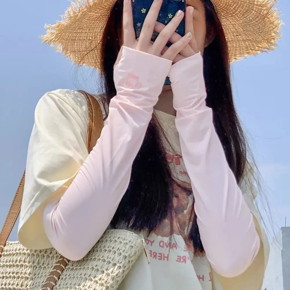 Sun Protection Elastic Long Ice Silk Sleeves Thin Ice Sleeves Sunscreen Arm Covers Anti-UV UV Insulation Cycling Gloves Driving