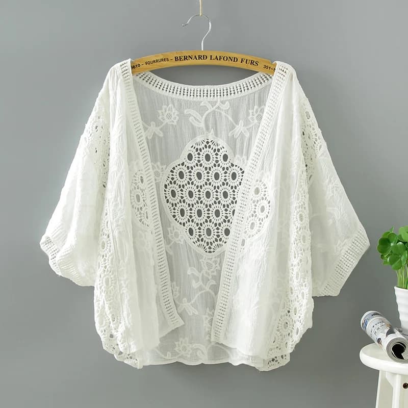 Cardigan Estivo in Pizzo da Donna, Gilet Sottile Lavorato a Maglia con Protezione UV, Design Aperto sul Davanti, Stile Versatile