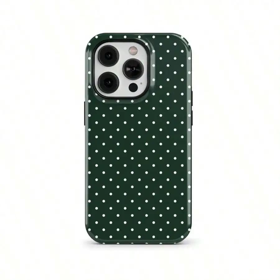 Green White Polka Dot Shockproof Phone Case For iPhone 15 14 13 12 Pro Max Galaxy S23 Pixel