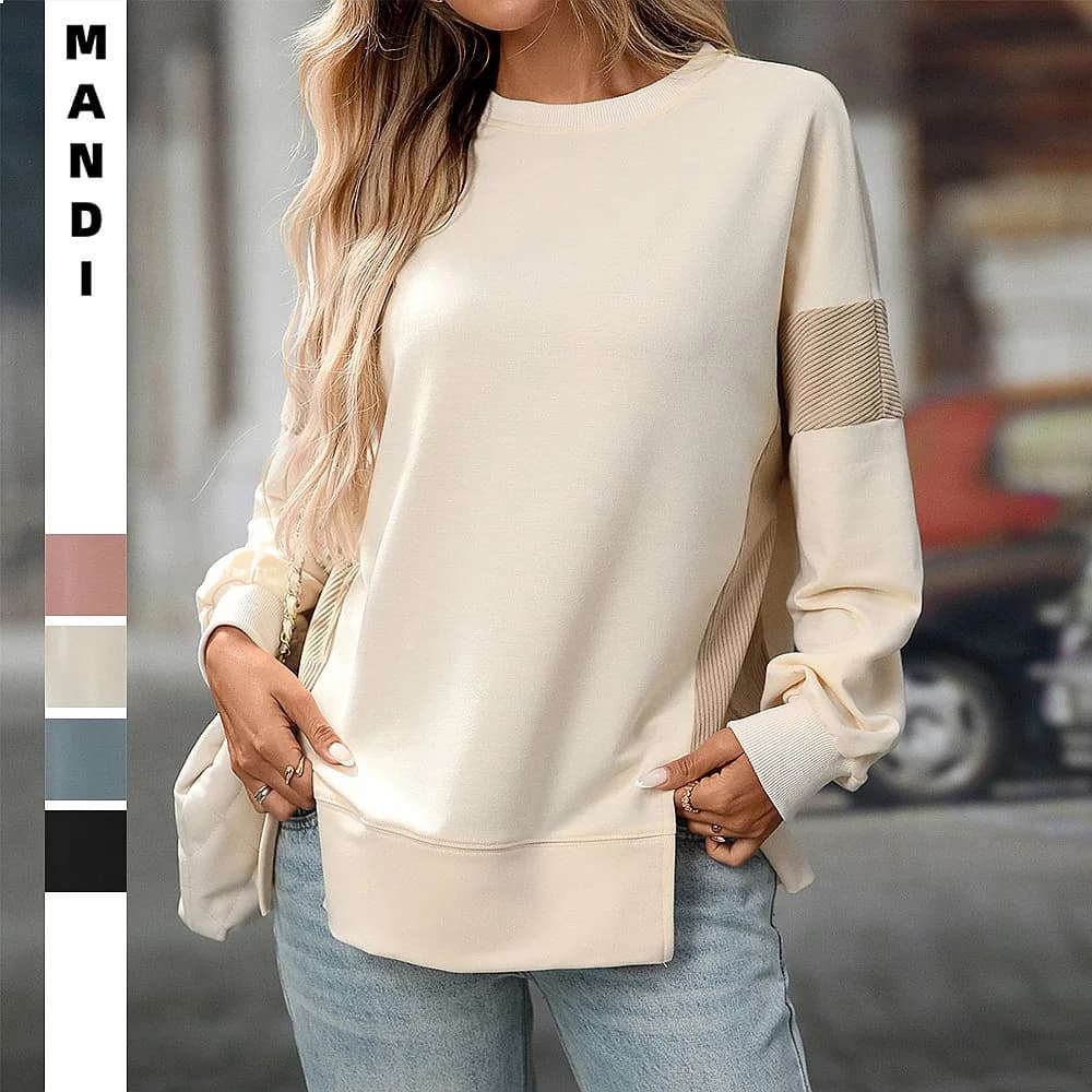 Round Neck Color Block Casual Loose Hoodie Sweatshirt Tops Pullover Streetwear
