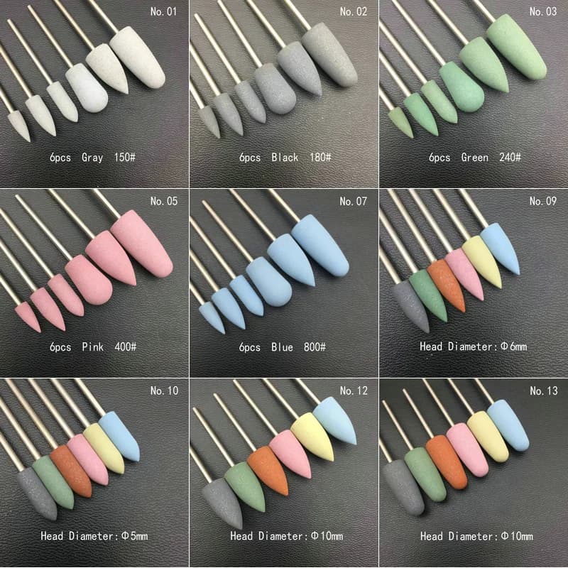 6 pcs/set Silicone rubber nail drill brake for manicure tip Polisher flexible electric nail file tools