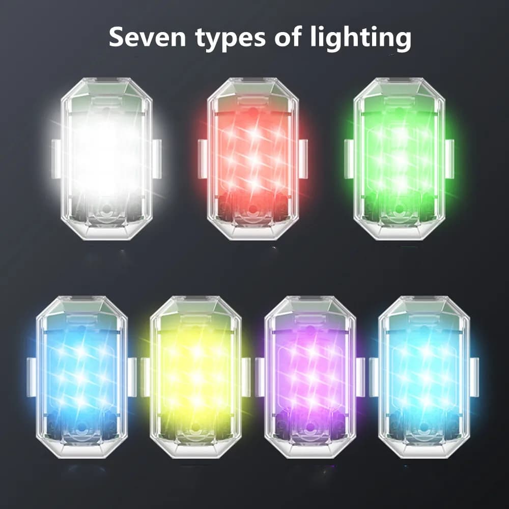 Mini luce stroboscopica a 7 colori impermeabile, lampada di segnalazione di avvertimento anticollisione a LED per auto, bici, moto