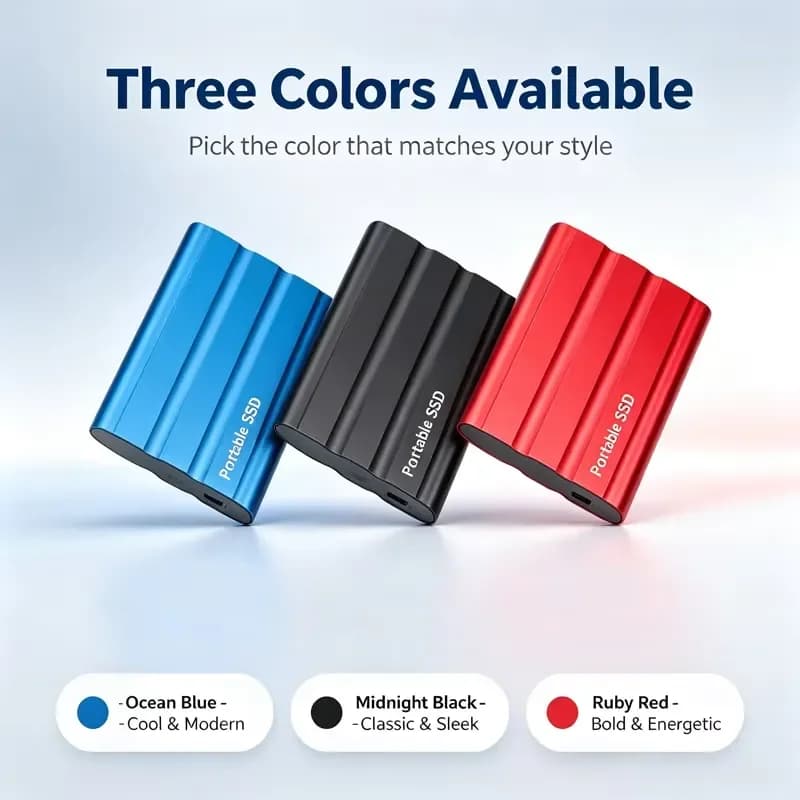 1TB Portable SSD External Hard Drive USB 3.1 High‑Speed Compact & Durable External Solid‑State Storage Disk Stable File