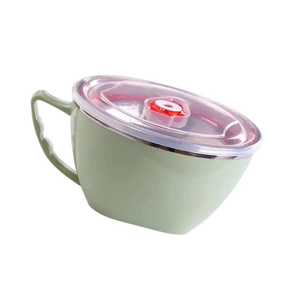 Ciotola per Zuppa in Acciaio Inox Verde con Manico e Coperchio Sigillato, Contenitore Termico per Noodles Istantanei, Pasta e Insalata