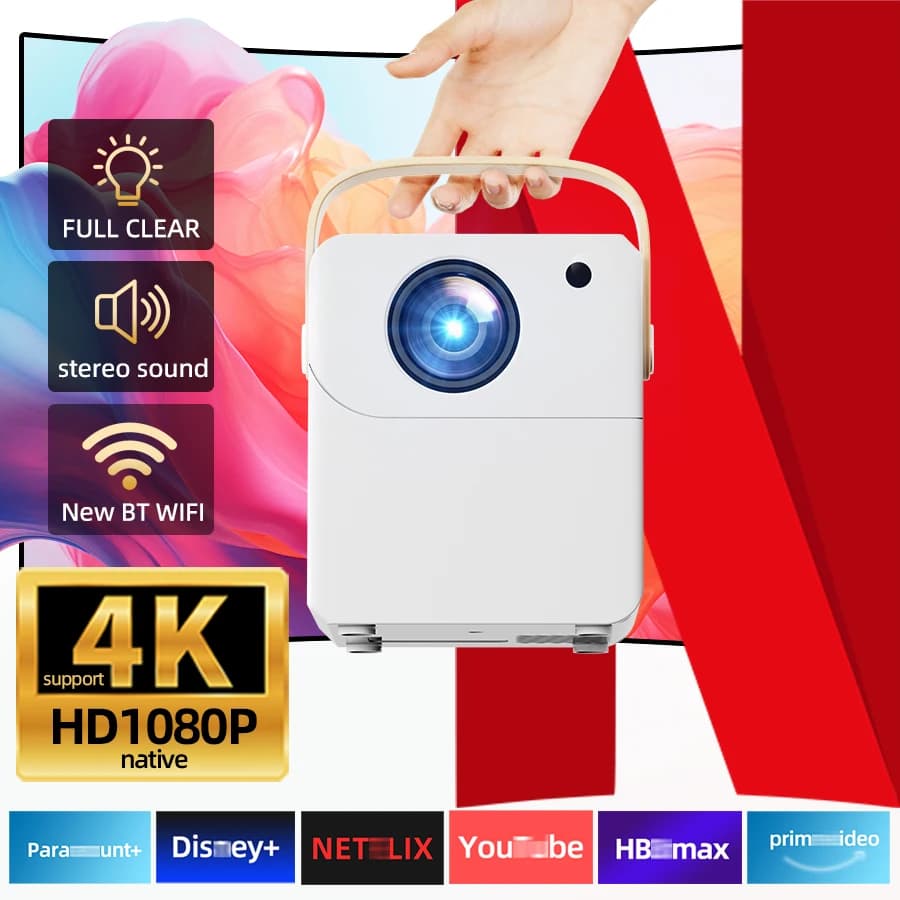 Smart WiFi projector Android HD 1080P 4K for Home Theater, Telephone Screen Mirroring, Perfect Gift for Children, Christmas and Valentine's Day