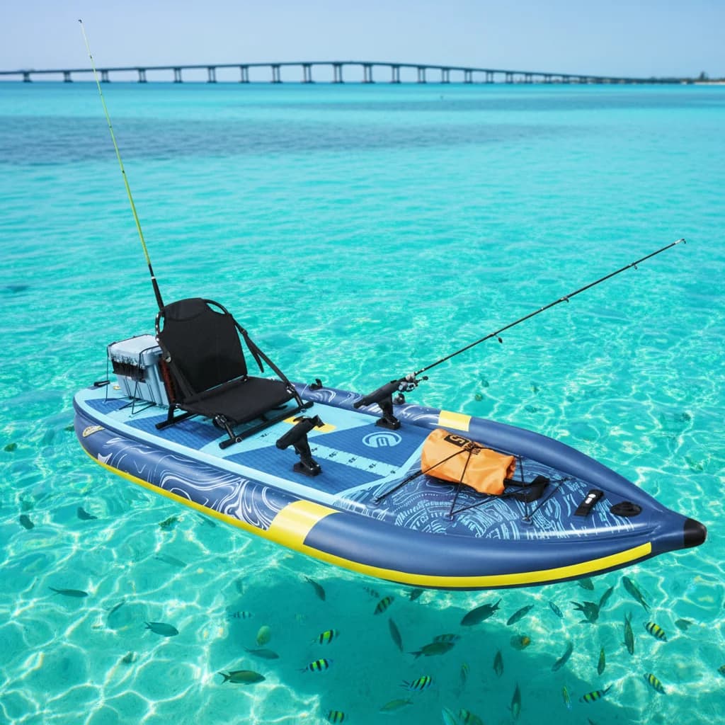 Inflatable Fishing Kayak with Two Rod Holder Three Air Chamber CE Certificate Paddleboard Waterplay Surfing