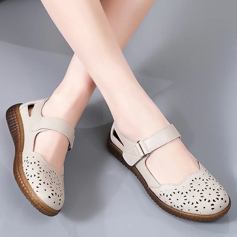 Summer Women Hollow-out Soft-soled Shoes with Beef Tendon Sole Adult Slip-on Tie-free Mom Sandals Lady Shallow Flat Nurse Shoes
