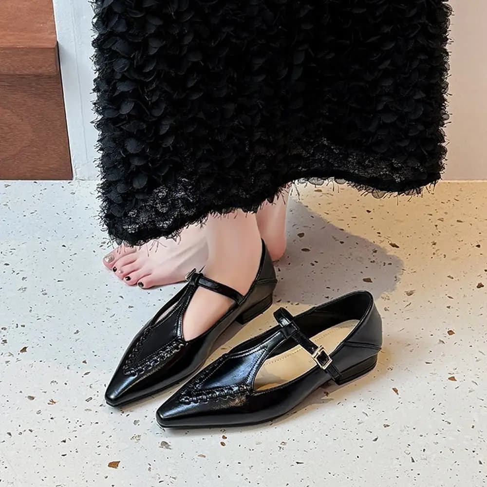 Mocassini slip-on genuini con cinturino a T da donna Punta a punta Morbidi e confortevoli Mocassini giornalieri femminili casual Mocassini Scarpe da donna
