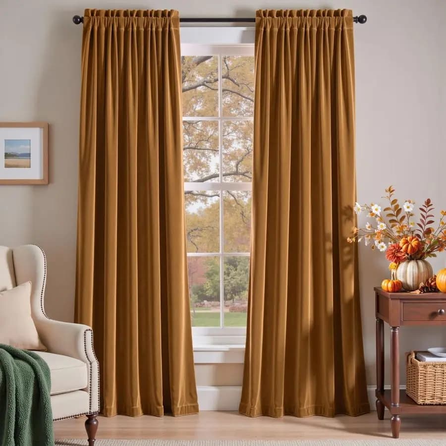 Dark Curtains in Thermal Velvet, Super Soft and Luxurious Windows for Living Room and Bedroom, with Tasca per Asta, 2 Pieces