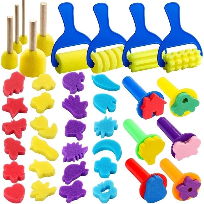 Well Made-For DIY For Classroom 39Pcs Paint Sponge Brushes Set, Bulk Assorted Shapes Foam Stampers And Rollers, Art Craft Tools