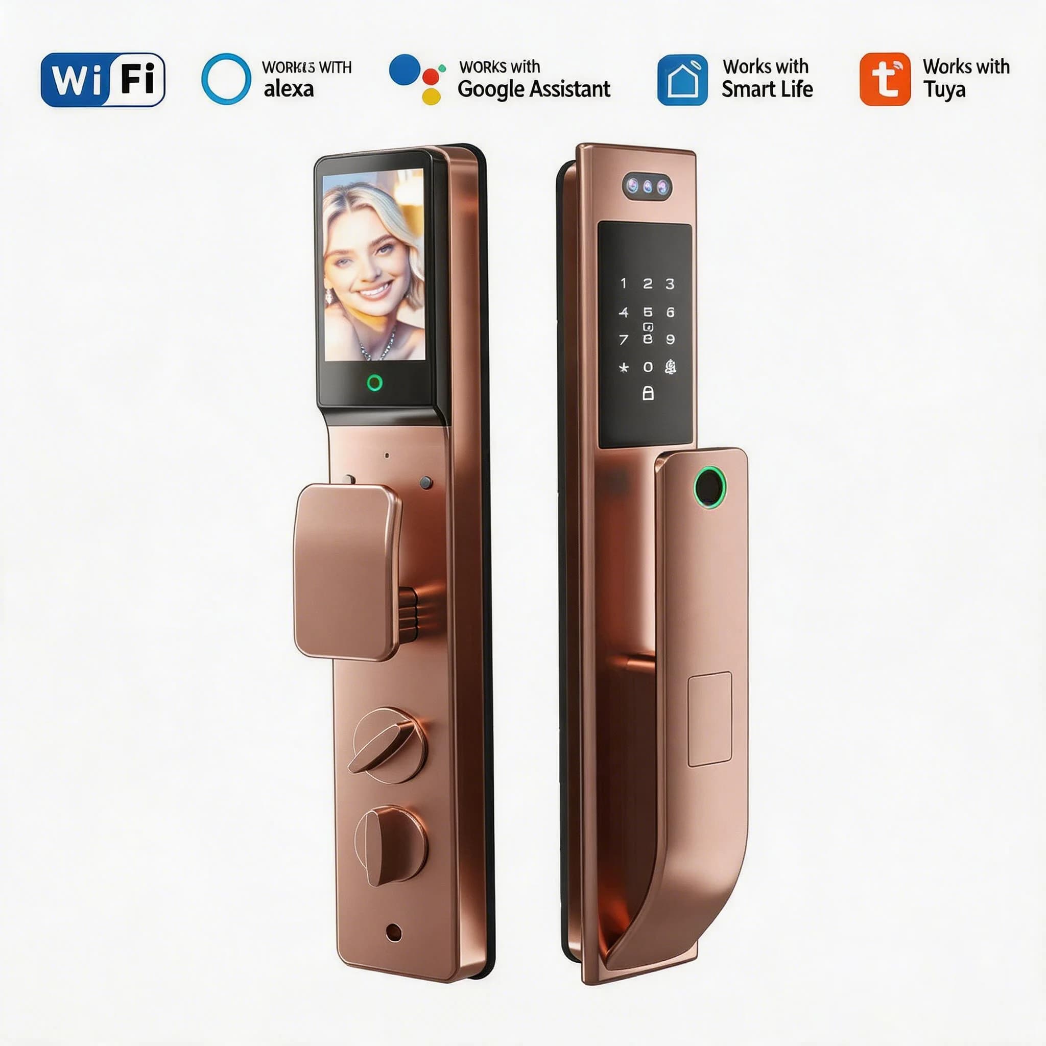 Wooden Door Fingerprint Smart Lock WIFI Door Tuya Digital Biometric Smart Door Lock with Camera