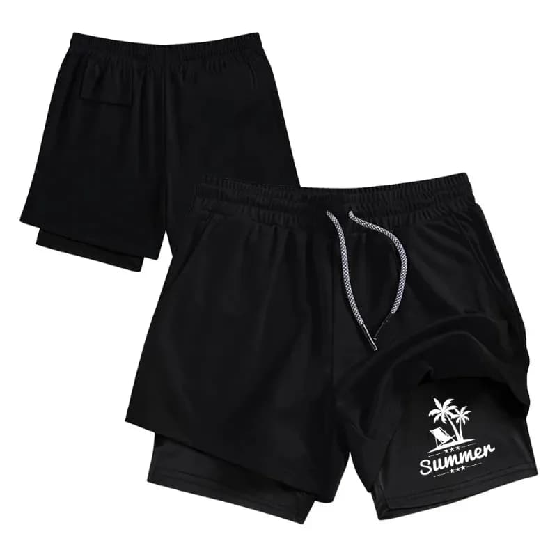 Summer Men Double Layer Running 2-in-1 Short Quick Dry Casual Athletic Breathable with Compression Cycling Comfortable Elastic