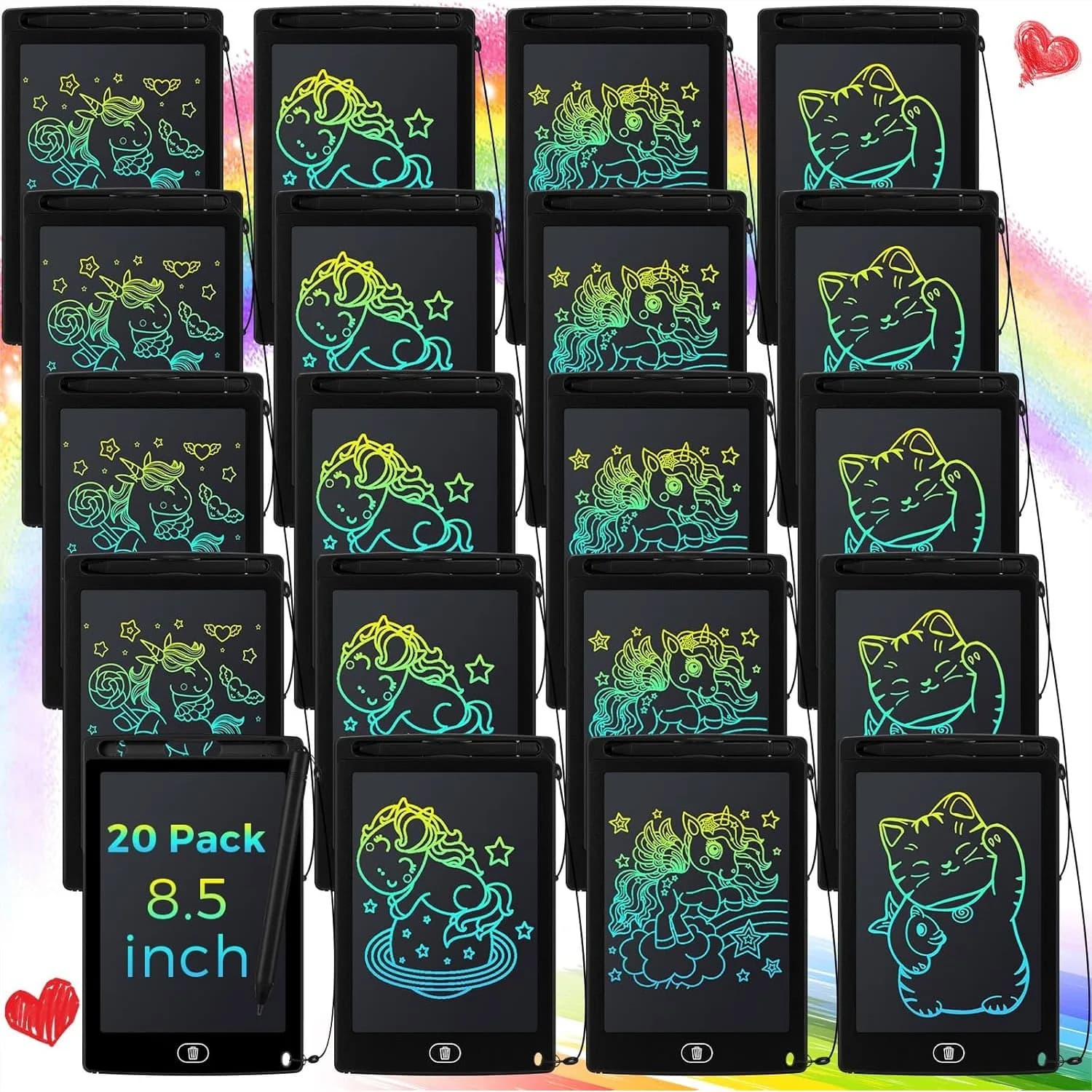 Set di 20 Tavolette LCD per Bambini da 8,5 Pollici, Lavagna Colorata Riutilizzabile e Cancellabile, Giocattolo Educativo per l'Apprendimento