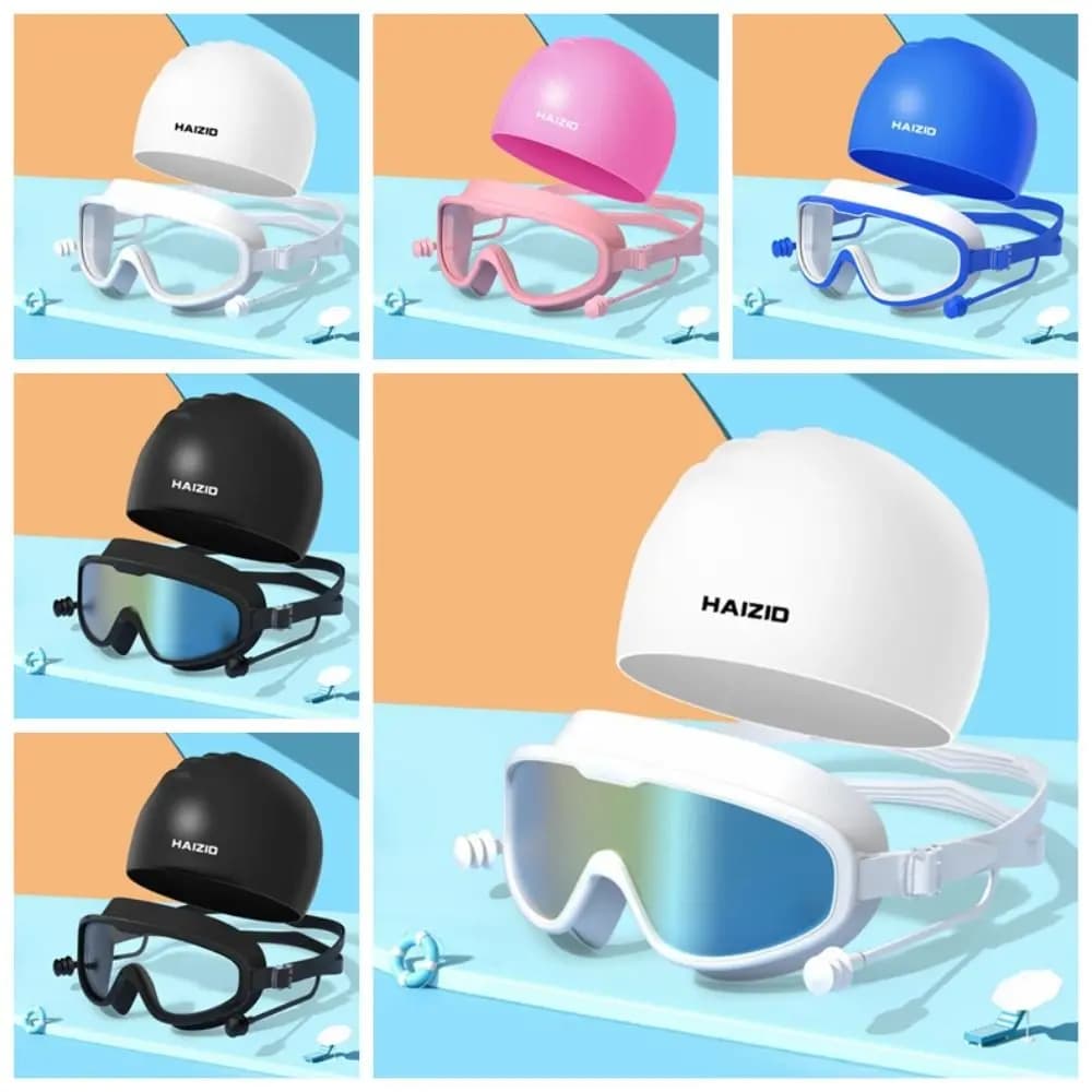 1 Set Waterproof Swimming Goggles Cap Earplug Set Silicone Anti-fog Diving Swim Cap Earplug Set Anti-UV with Earplugs