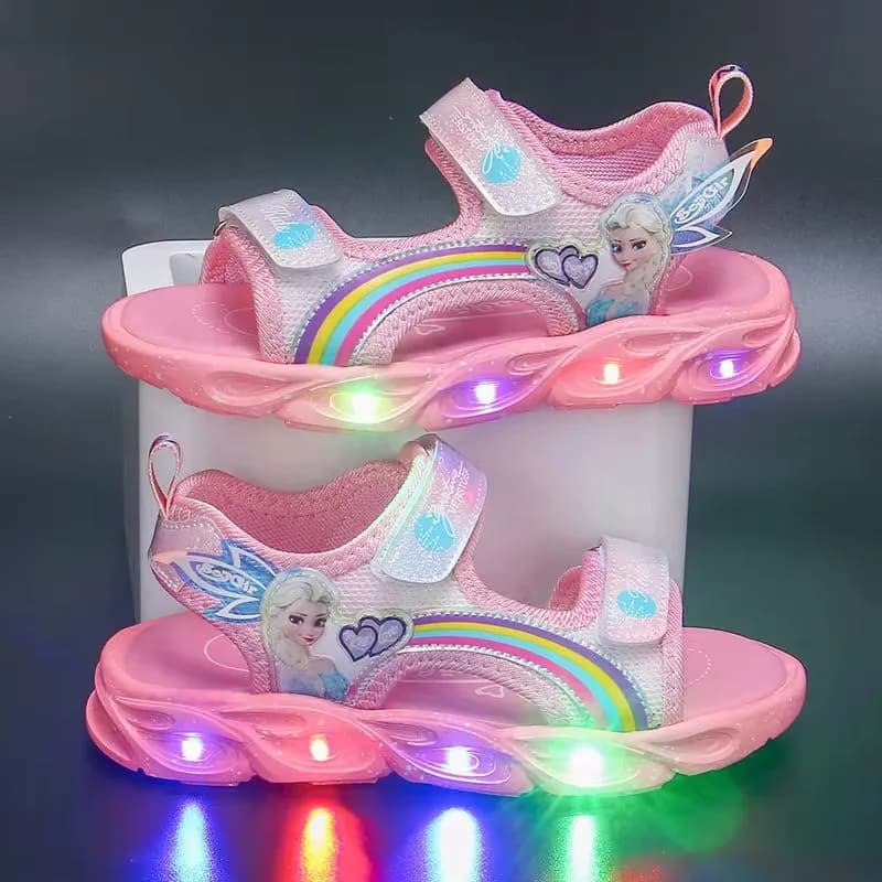 Disney scarpe Casual per bambini luci a Led donna estate sandali per ragazze bambini principessa Elsa scarpe da spiaggia rosa per ragazze taglia 22-37